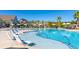 Resort-style pool features lounge chairs and umbrellas surrounded by palm trees and lush landscaping under a clear blue sky at 114 Magnolia House Dr, Summerville, SC 29486