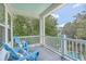 Inviting porch showcasing two Adirondack chairs with cushions, a blue ceiling, and a wooded view at 129 Howard Mary Dr # A, Charleston, SC 29412