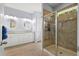 Bathroom with double sink vanity, a glass-enclosed shower and neutral flooring at 1300 Enfield Ln, Mount Pleasant, SC 29466