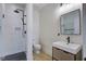 Modern bathroom with sleek fixtures, a stylish vanity, and a glass-enclosed shower for a spa-like experience at 656 Coleman Blvd # 402, Mount Pleasant, SC 29464