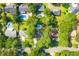 Aerial view of a neighborhood showcases a home with a private pool and lush greenery at 109 Garbon Dr, Summerville, SC 29485