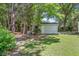 Spacious backyard featuring a detached garage, trees and greenery at 112 Roselle Ave, Goose Creek, SC 29445