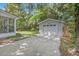 View of the backyard, detached garage with a concrete driveway at 112 Roselle Ave, Goose Creek, SC 29445