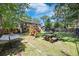 Spacious backyard featuring a playground, pool, shed, and picnic area, perfect for outdoor fun at 124 Englewood Rd, Goose Creek, SC 29445