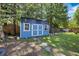 A backyard shed surrounded by lush greenery, perfect for storage or a workshop at 124 Englewood Rd, Goose Creek, SC 29445
