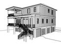 Architectural rendering of a two-story house with a large balcony and attached garage at Cir, Mount Pleasant, SC 29464