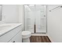 Simple bathroom with a single vanity, toilet, and a glass shower at 809 Recess Pointe Dr # 51, Moncks Corner, SC 29461