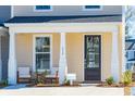 Dark gray front door with glass panes, flanked by white columns at 233 Abercom Place Dr, Moncks Corner, SC 29461