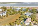 Drone view showcasing upscale homes in a coastal community near the ocean at 65 Ocean Point Dr, Isle of Palms, SC 29451