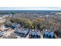 Aerial view of three-story townhome with gray siding, and gray roof shingles at 113 Claret Cup Way, Charleston, SC 29414