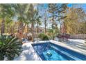 Lovely pool area with patio furniture and tropical landscaping; snow on the ground at 5099 Ballantine Dr, Summerville, SC 29485