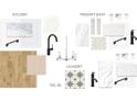 Kitchen and bathroom material board showcasing tile, flooring, and fixture options at 2129 Blue Bayou Blvd, Johns Island, SC 29455