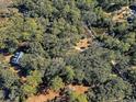 Aerial view showcasing a house nestled in lush greenery near a waterway at 8934 Sandy Creek Rd, Edisto Island, SC 29438