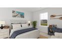Bedroom with white shutter bed, and view of backyard at 114 Threaded Fern St, Summerville, SC 29485