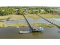 Aerial view of a home with a private dock, boat lift, and beautiful waterway access at 1444 Madison Ct, Mount Pleasant, SC 29466