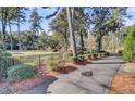 Long driveway leading to the home, surrounded by lush greenery, mature trees, and manicured bushes at 108 Tea Farm Rd, Summerville, SC 29483