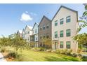 Attractive townhome exteriors showcase varied architectural styles, lush lawns, and young trees against a blue sky at 1515 Hidalgo Dr, Mount Pleasant, SC 29464