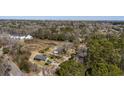 Scenic aerial view of a charming home nestled among trees, with the city skyline and bridge in the distance at 1812 Burgess St, Charleston, SC 29412