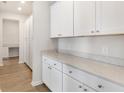 Well-organized pantry boasts ample cabinet space, a stone countertop, and hardwood flooring, offering practical storage at 330 Pine Crest View Dr, Summerville, SC 29486