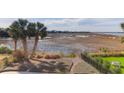 Tranquil marsh view from the backyard featuring palm trees and a spacious patio area at 23 Lowndes Pointe Dr, Charleston, SC 29403