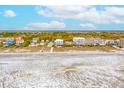 Stunning aerial view of beachfront homes, the sandy beach, and the ocean on a sunny day at 220 W Arctic Ave, Folly Beach, SC 29439
