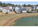 Aerial view of neighborhood homes overlooking a pond, showcasing community at 3920 Maidstone Dr, Mount Pleasant, SC 29466