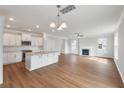 Open floor plan featuring a spacious living room, a modern kitchen, and a cozy fireplace at 359 Blue Oak Dr, Moncks Corner, SC 29461