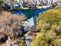 Aerial view of a charming home nestled among lush greenery, featuring a private driveway and well-maintained landscaping at 777 Lake Frances Dr, Charleston, SC 29412