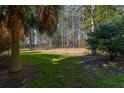 Large fenced-in backyard featuring a lush green lawn and mature trees, perfect for outdoor activities at 2101 Heavens Way, Summerville, SC 29483