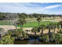 Beautiful view of lush green golf course with ponds and palm trees, adding to the natural beauty at 747 Spinnaker Beachhouse, Seabrook Island, SC 29455