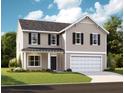 Charming two-story home with beige siding, a well-manicured lawn and a white garage door at 614 Cottage Landing Dr, Summerville, SC 29485