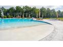 Expansive community swimming pool with beach entry, lounge chairs, and lush landscaping at 591 Red Monarch Way, Moncks Corner, SC 29461