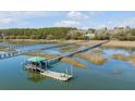 Aerial view showing dock and gazebo overlooking gorgeous marsh view at 1988 Long Creek Rd, Wadmalaw Island, SC 29487