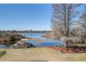 Scenic backyard featuring a boat on the water, mature trees, and lush landscaping at 318 Archibald Dr, Goose Creek, SC 29445