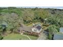 Sweeping aerial shot of a beautiful home with a well-manicured lawn and inviting pool nestled among trees, perfect for outdoor living at 958 Mikell Dr, Charleston, SC 29412