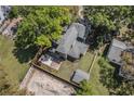 Aerial view of a home with fenced yard, patio area, and a detached garage at 750 Atlantic St, Mount Pleasant, SC 29464