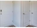 Bright hallway with white doors, modern door hardware, and wood-look flooring at 6234 Gritman Dr, Hollywood, SC 29470