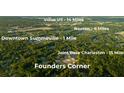 Founders Corner aerial view highlighting close proximity to Downtown Summerville and Joint Base Charleston at 182 E Pinckney St, Lincolnville, SC 29485
