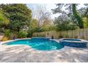 Backyard pool features a hot tub, travertine surround, lush landscaping, and privacy fence at 2165 Annie Laura Ln, Mount Pleasant, SC 29466