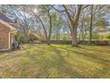 Spacious backyard with mature trees and a wooden fence, perfect for outdoor activities at 140 Wampee Curve, Summerville, SC 29485