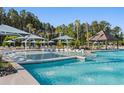 Resort-style outdoor pool with in-water lounge chairs, umbrellas, and a shaded gazebo at 729 Blue Iris Way, Summerville, SC 29486