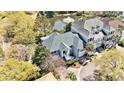 Stunning aerial view showcasing the home's landscaping, proximity to a pond, and neighborhood layout at 1501 Sea Palms Cres, Mount Pleasant, SC 29464