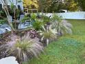 Landscaped backyard featuring a variety of ornamental grasses, plantings, and patio area at 1414 N Sherwood Dr, Charleston, SC 29407