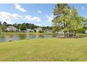Scenic view of pond, grassy lawn, and neighborhood landscape with trees at 318 Seneca River Dr, Summerville, SC 29485