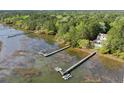 Breathtaking aerial view showcasing the serene waterfront property, long docks, and lush surroundings at 478 Commonwealth Rd, Mount Pleasant, SC 29466