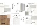 Interior design scheme displays samples for kitchen, bathrooms, laundry, and bath accessories with a modern aesthetic at 739 Maynard Ln, Summerville, SC 29486