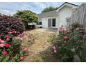 Private backyard featuring rose bushes, mature trees, and a patio ideal for outdoor enjoyment and relaxation at 1220 Apex Ln, Charleston, SC 29412