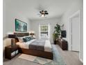 Modern bedroom with hardwood floors, large bed, TV, and natural light at 1300 Park West Blvd # 101, Mount Pleasant, SC 29466