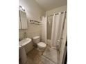 Functional bathroom featuring a shower/tub combo and pedestal sink at 241 Germantown Rd, Summerville, SC 29483