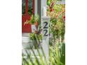 Close-up shot of the house number (22) with colorful plants displayed on the front steps at 22 Frogmore Rd, Mount Pleasant, SC 29464